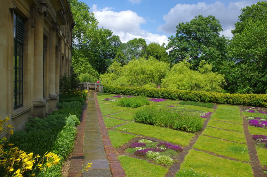 The herb garden - Eltham Palace The herb garden fills a triangular space between the house and the retaining wall above the moat.